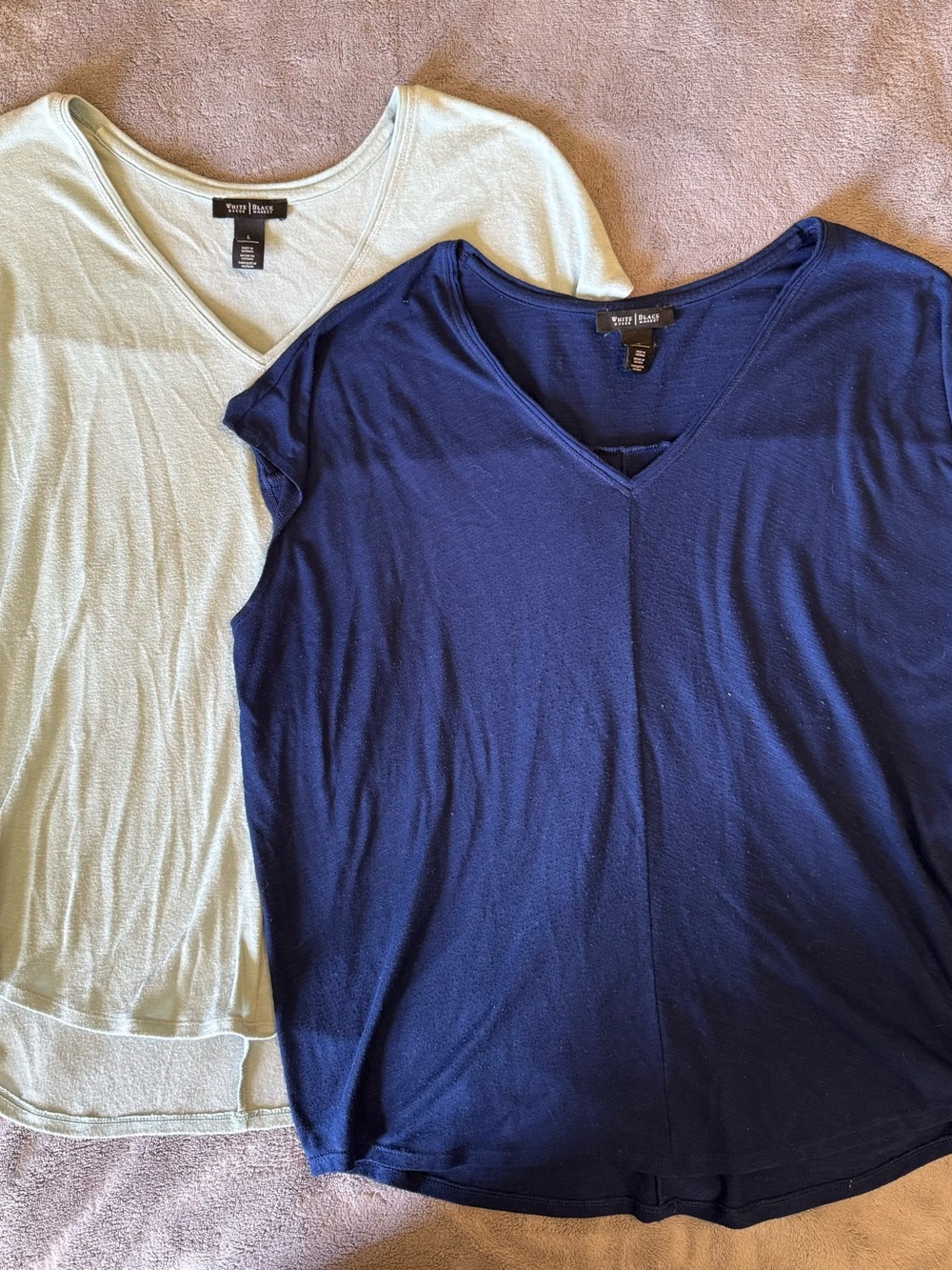 White House Black Market V-Neck Tee Duo - Navy and Mint